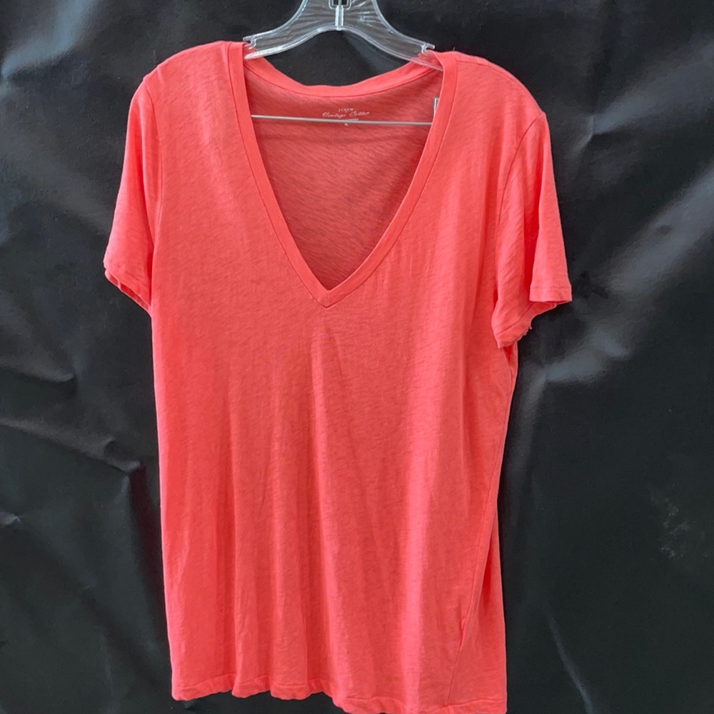 J Crew Coral Vintage Cotton V Neck Tee.